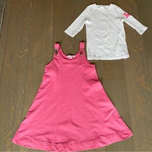 Little Parni Girls Varsity Jumper Dress Hot pink with Matching Tee size 6